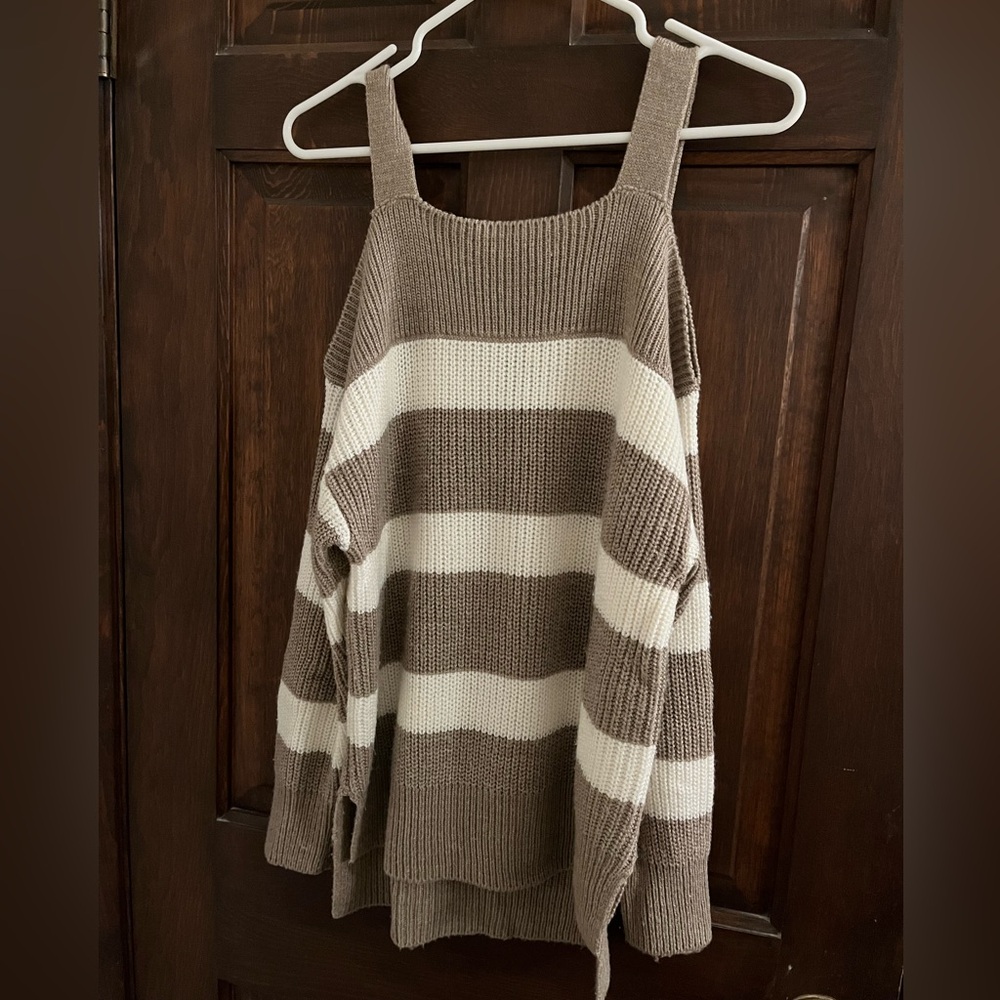 Cozy cold shoulder striped sweater